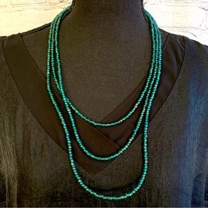 Teal Green Beaded Three Layered Necklace